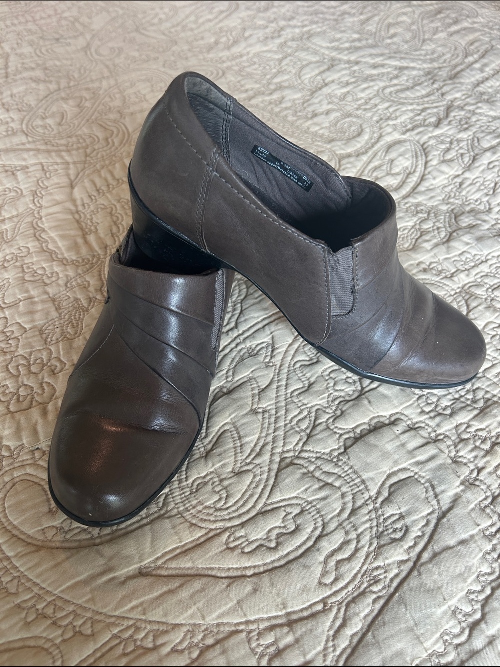 Clarks Brown Leather Low Heel Slip-On Loafers